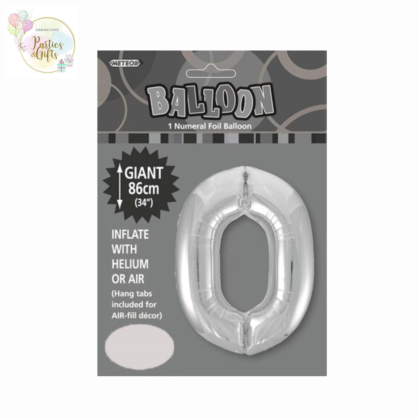 GIANT FOIL BALLOON - SILVER NUMBER 0 - 86CM