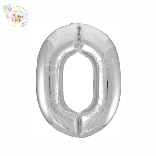 GIANT FOIL BALLOON - SILVER NUMBER 0 - 86CM