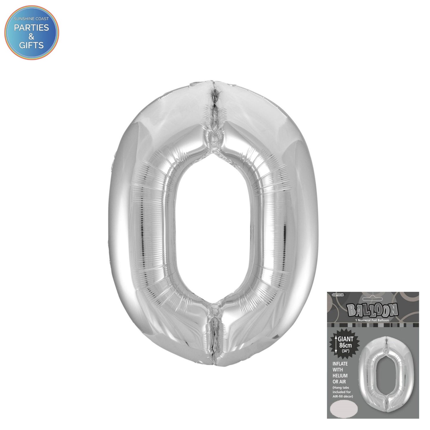GIANT FOIL BALLOON - SILVER NUMBER 0 - 86CM