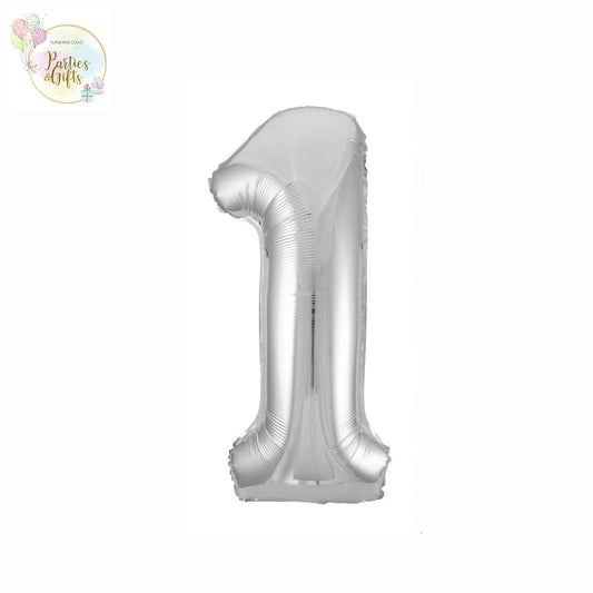 GIANT FOIL BALLOON - SILVER NUMBER 1 - 86CM
