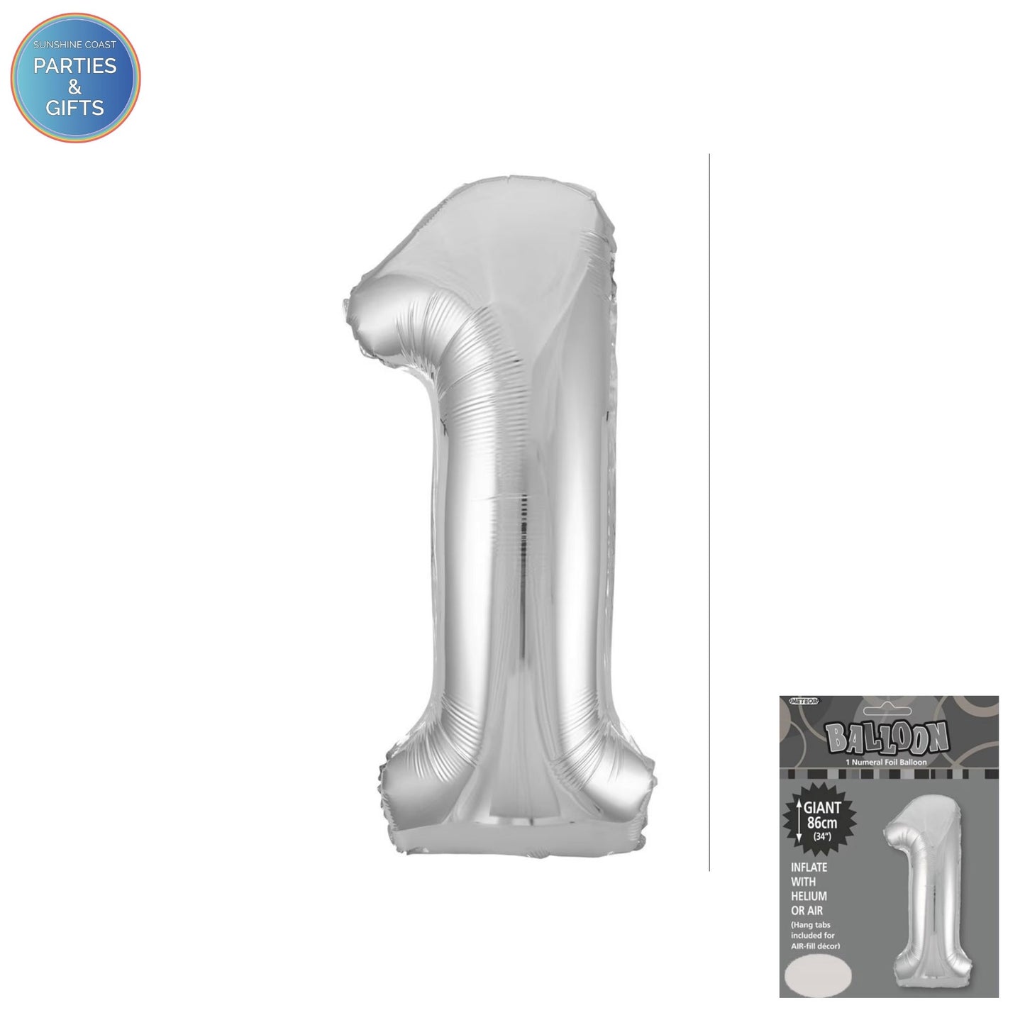 GIANT FOIL BALLOON - SILVER NUMBER 1 - 86CM
