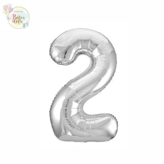 GIANT FOIL BALLOON - SILVER NUMBER 2 - 86CM