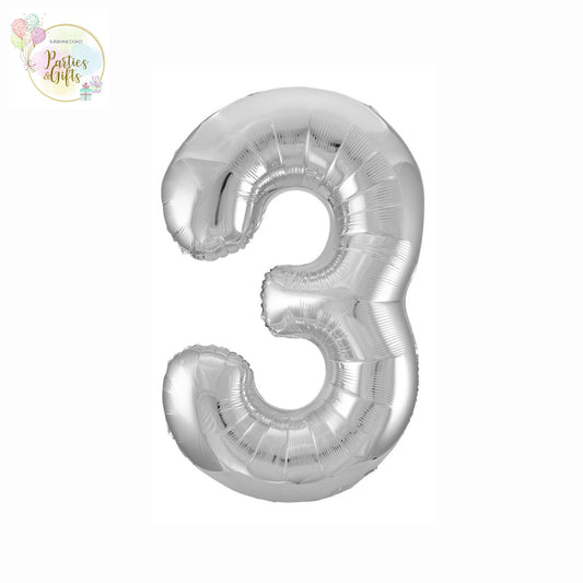 GIANT FOIL BALLOON - SILVER NUMBER 3 - 86CM