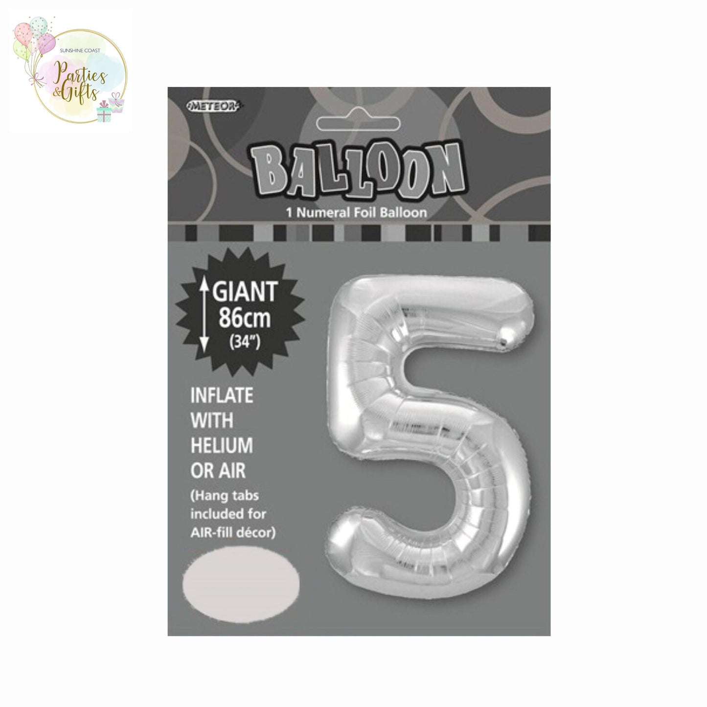 GIANT FOIL BALLOON - SILVER NUMBER 5 - 86CM