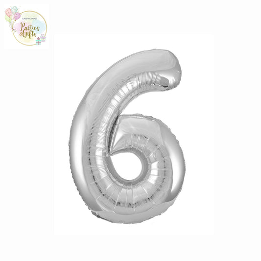 GIANT FOIL BALLOON - SILVER NUMBER 6 - 86CM