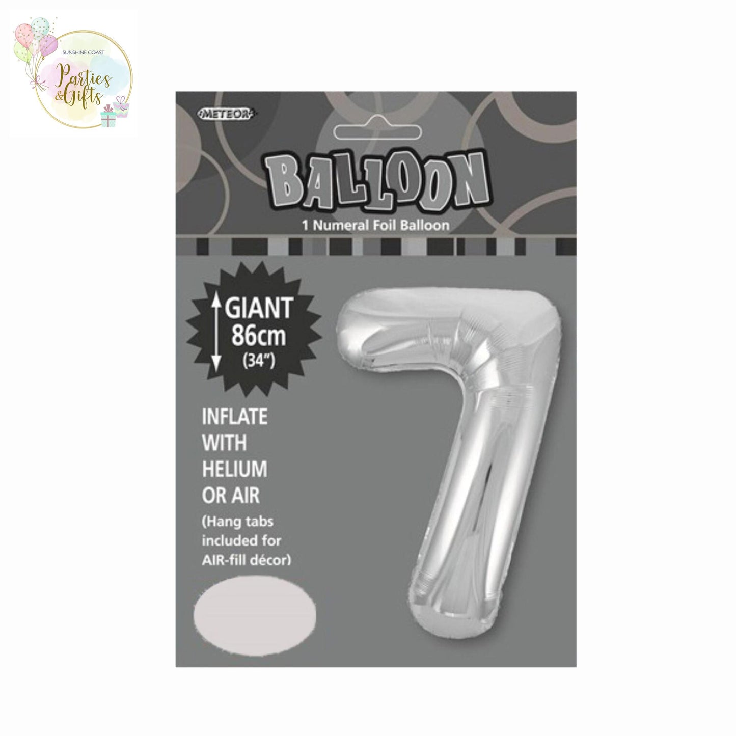 GIANT FOIL BALLOON - SILVER NUMBER 7 - 86CM