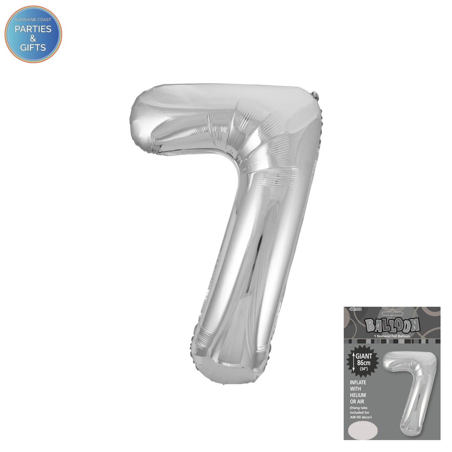 GIANT FOIL BALLOON - SILVER NUMBER 7 - 86CM