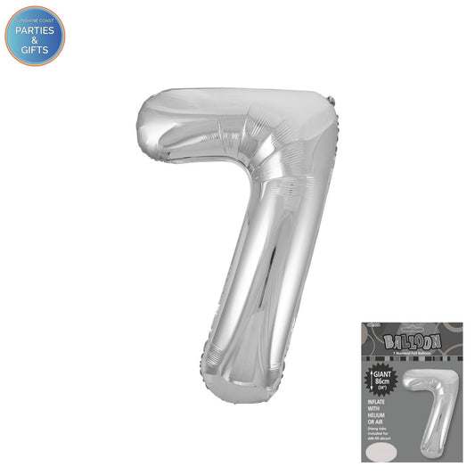GIANT FOIL BALLOON - SILVER NUMBER 7 - 86CM