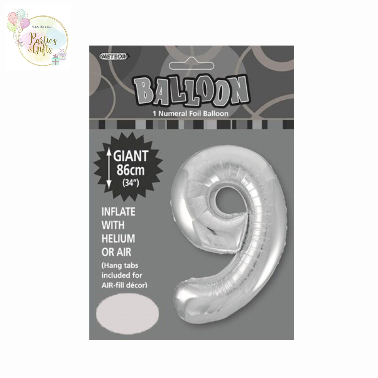 GIANT FOIL BALLOON - SILVER NUMBER 9 - 86CM