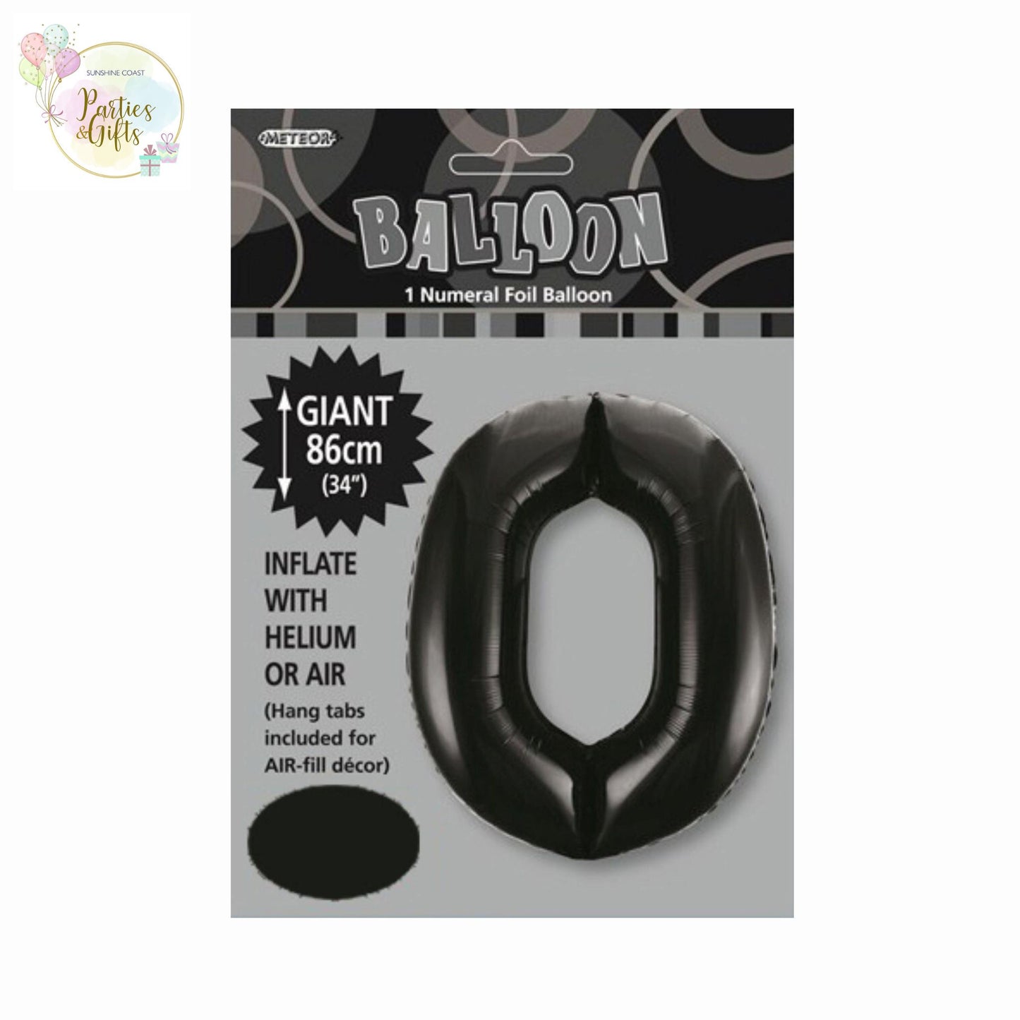 GIANT FOIL BALLOON - BLACK NUMBER 0 - 86CM