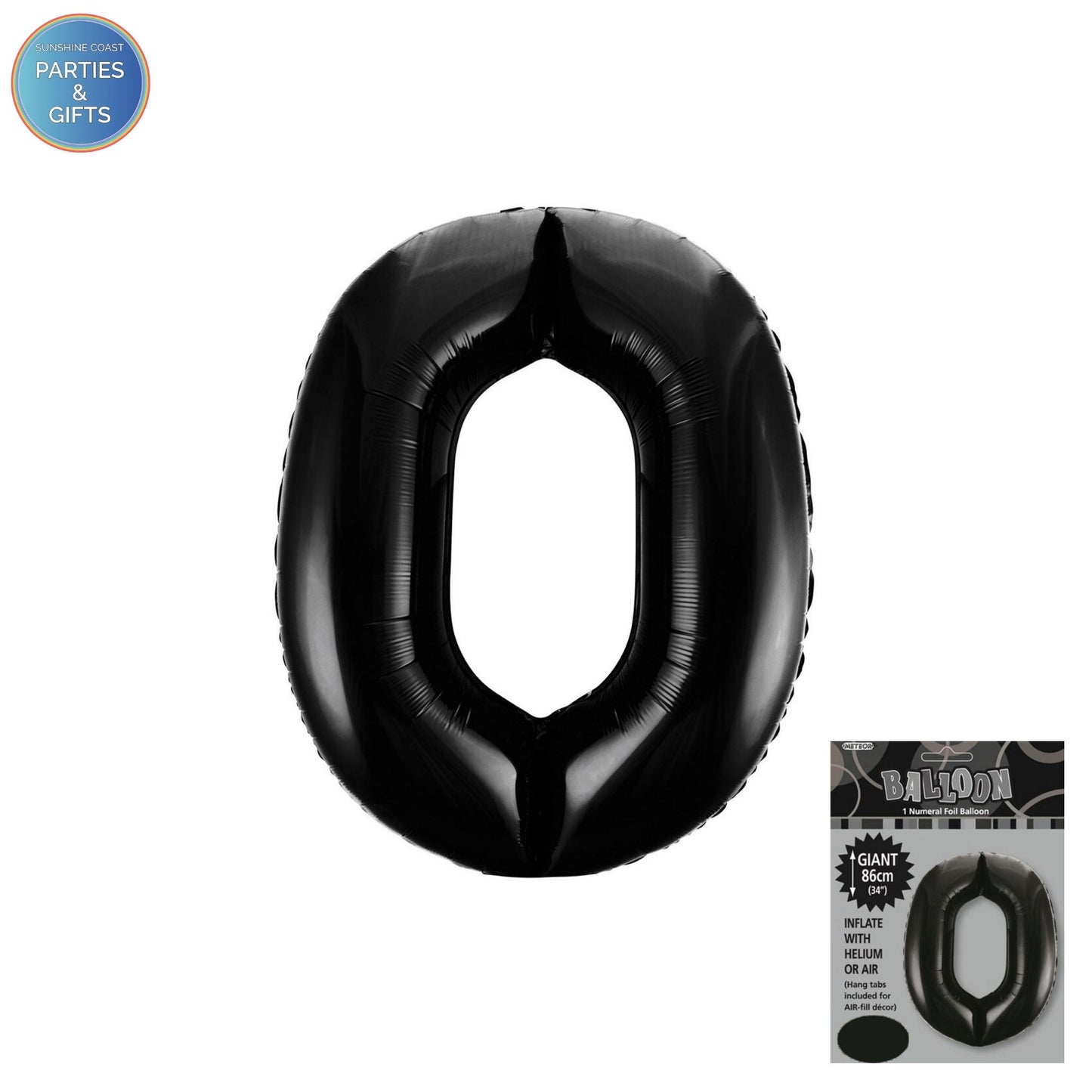 GIANT FOIL BALLOON - BLACK NUMBER 0 - 86CM