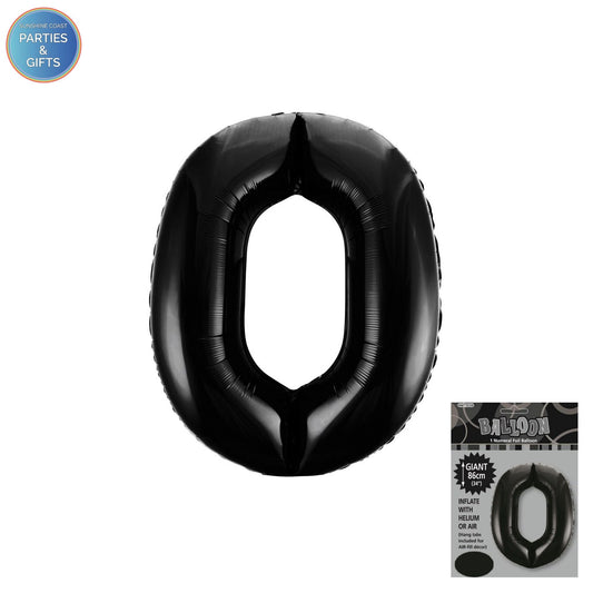 GIANT FOIL BALLOON - BLACK NUMBER 0 - 86CM