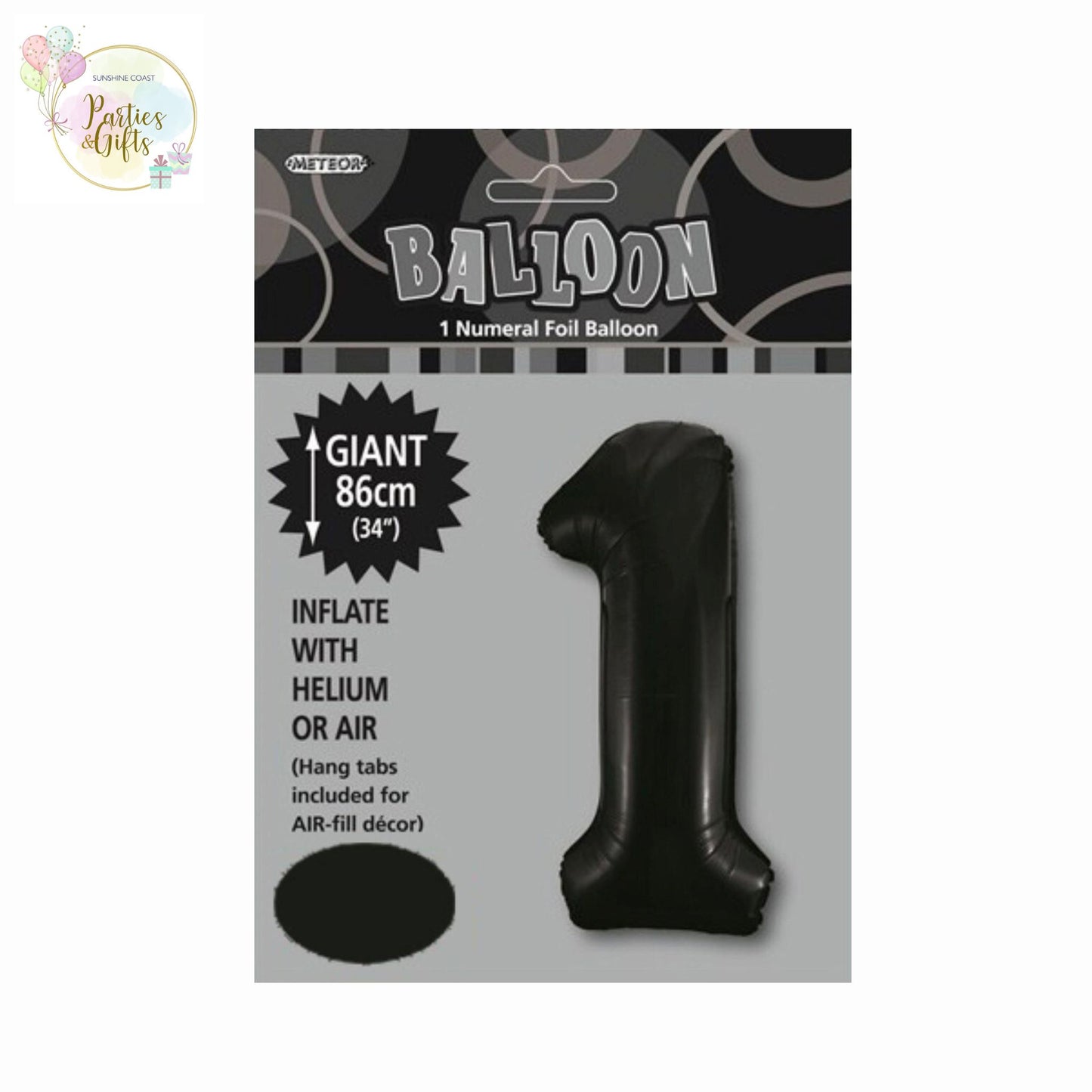 GIANT FOIL BALLOON - BLACK NUMBER 1 - 86CM