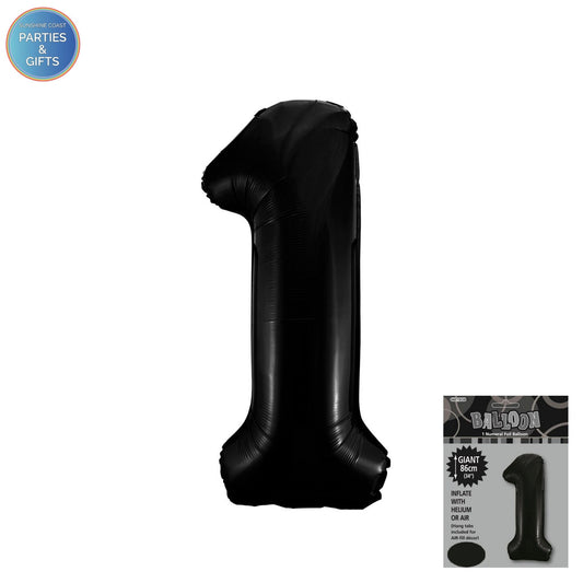 GIANT FOIL BALLOON - BLACK NUMBER 1 - 86CM