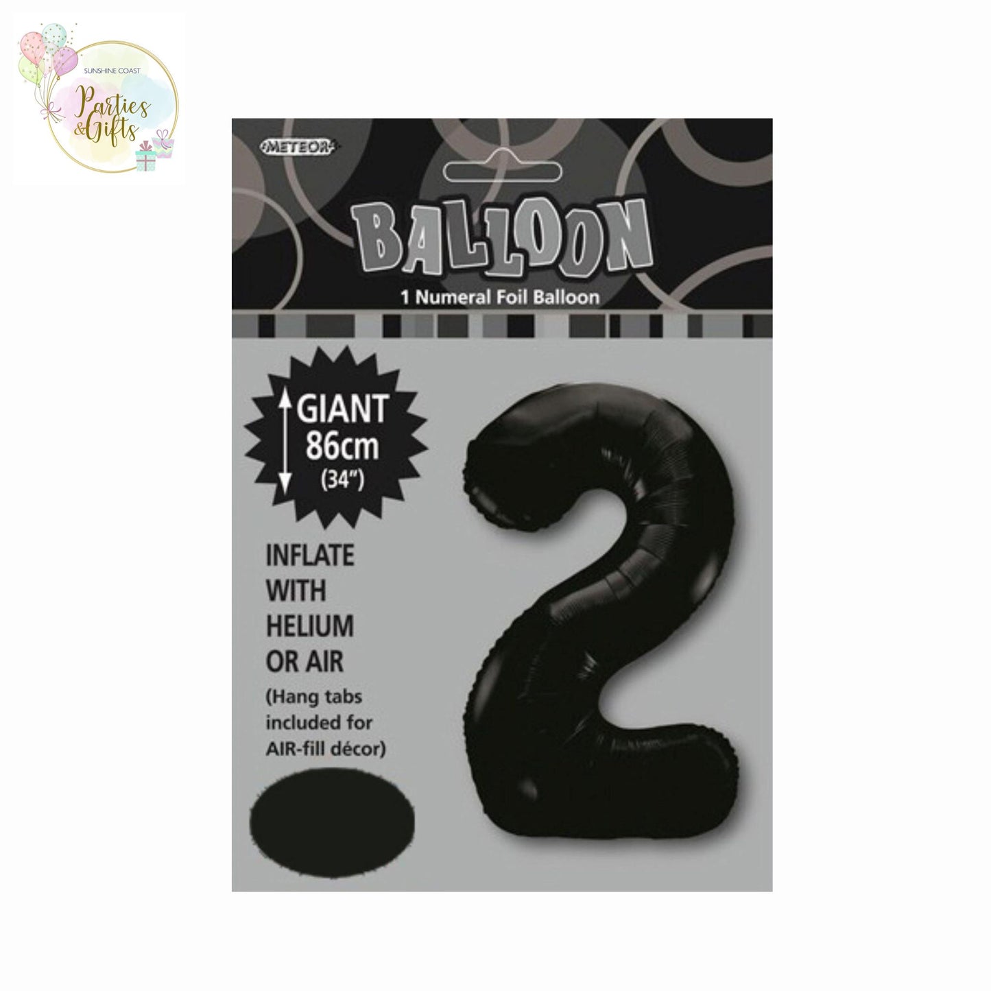 GIANT FOIL BALLOON - BLACK NUMBER 2 - 86CM
