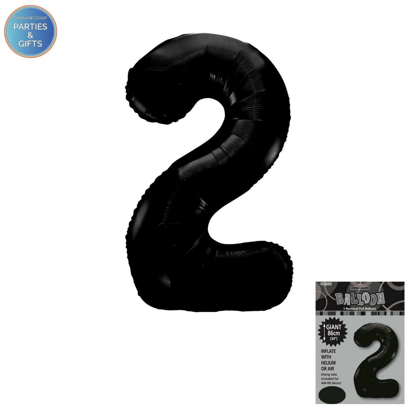 GIANT FOIL BALLOON - BLACK NUMBER 2 - 86CM