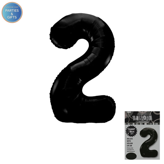GIANT FOIL BALLOON - BLACK NUMBER 2 - 86CM