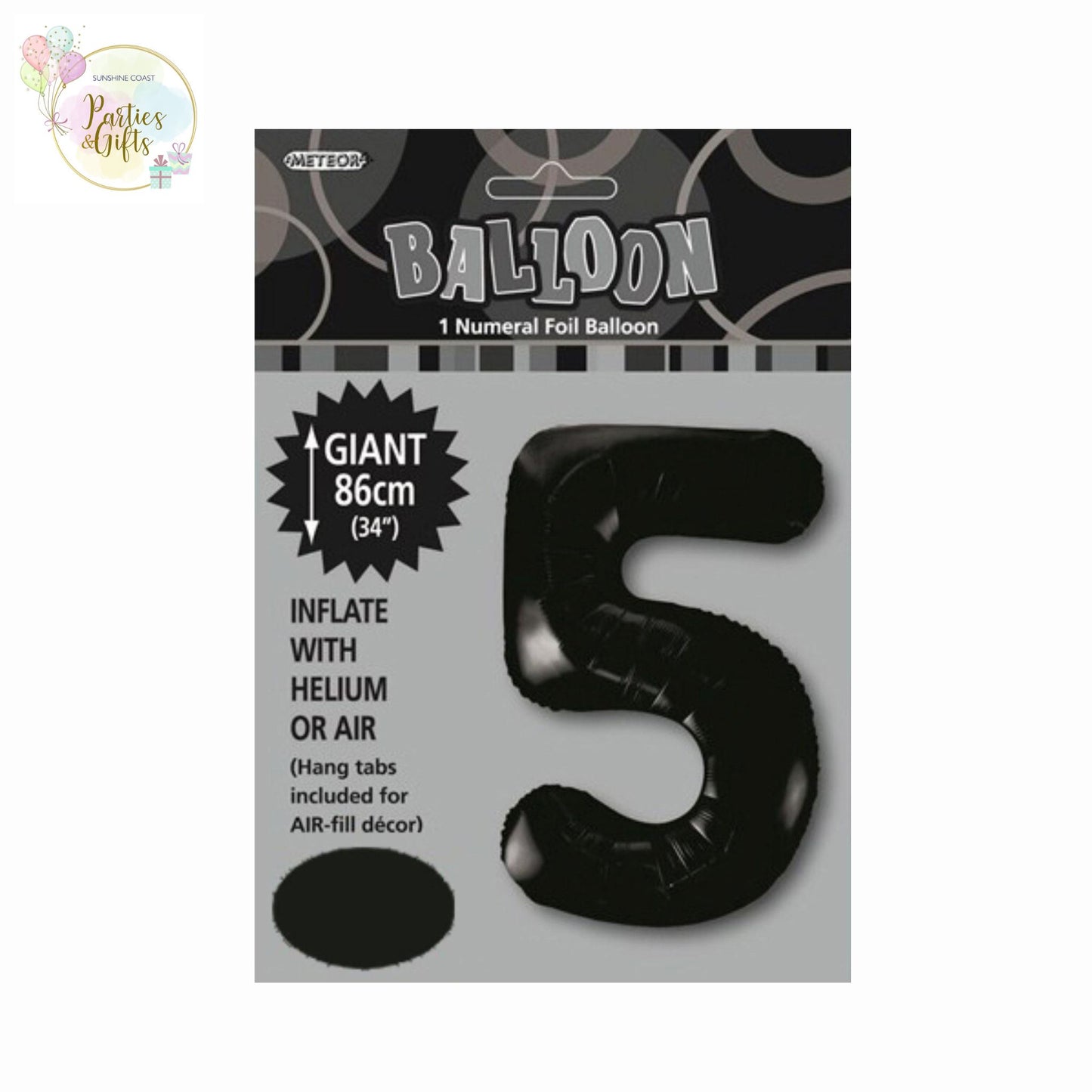 GIANT FOIL BALLOON - BLACK NUMBER 5 - 86CM