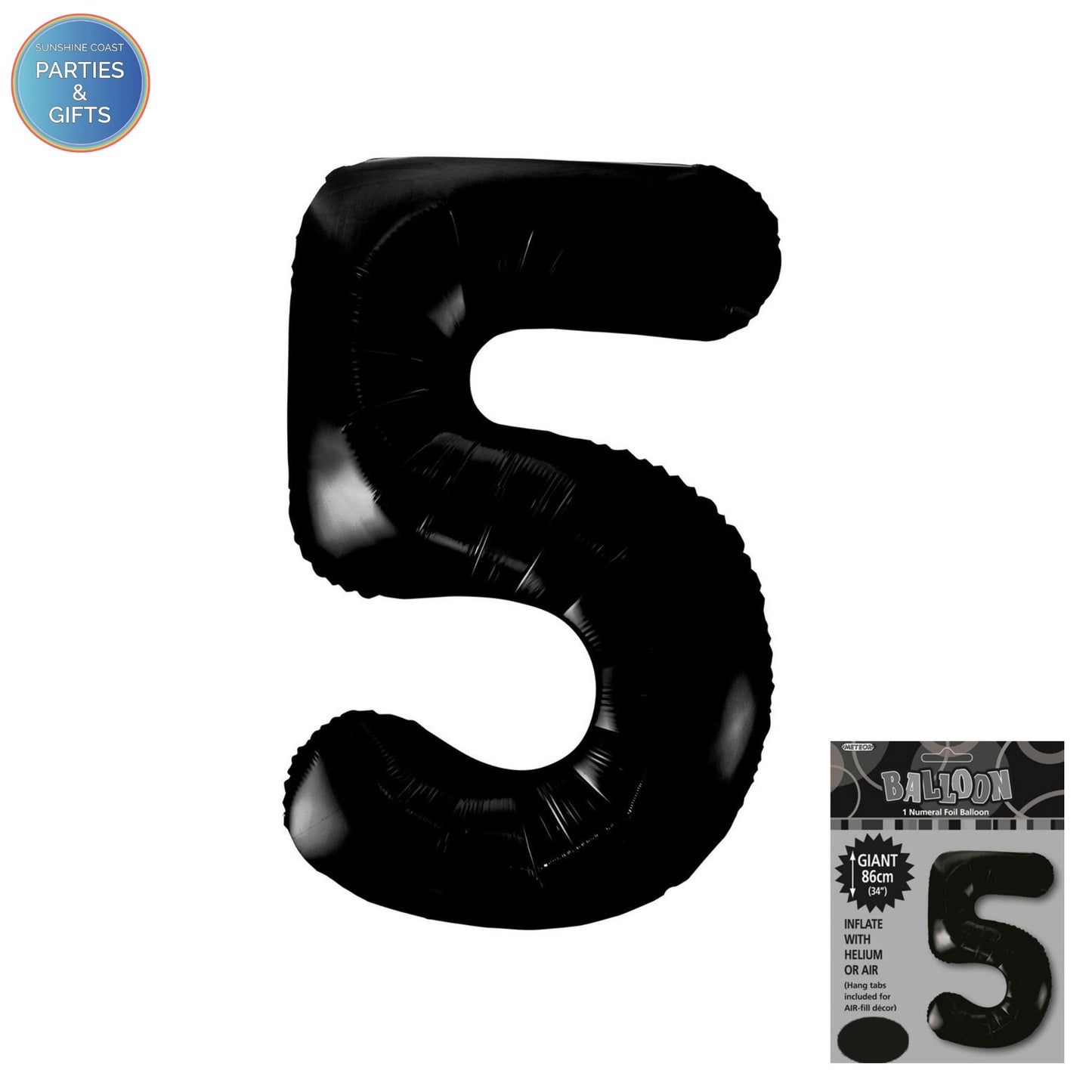 GIANT FOIL BALLOON - BLACK NUMBER 5 - 86CM