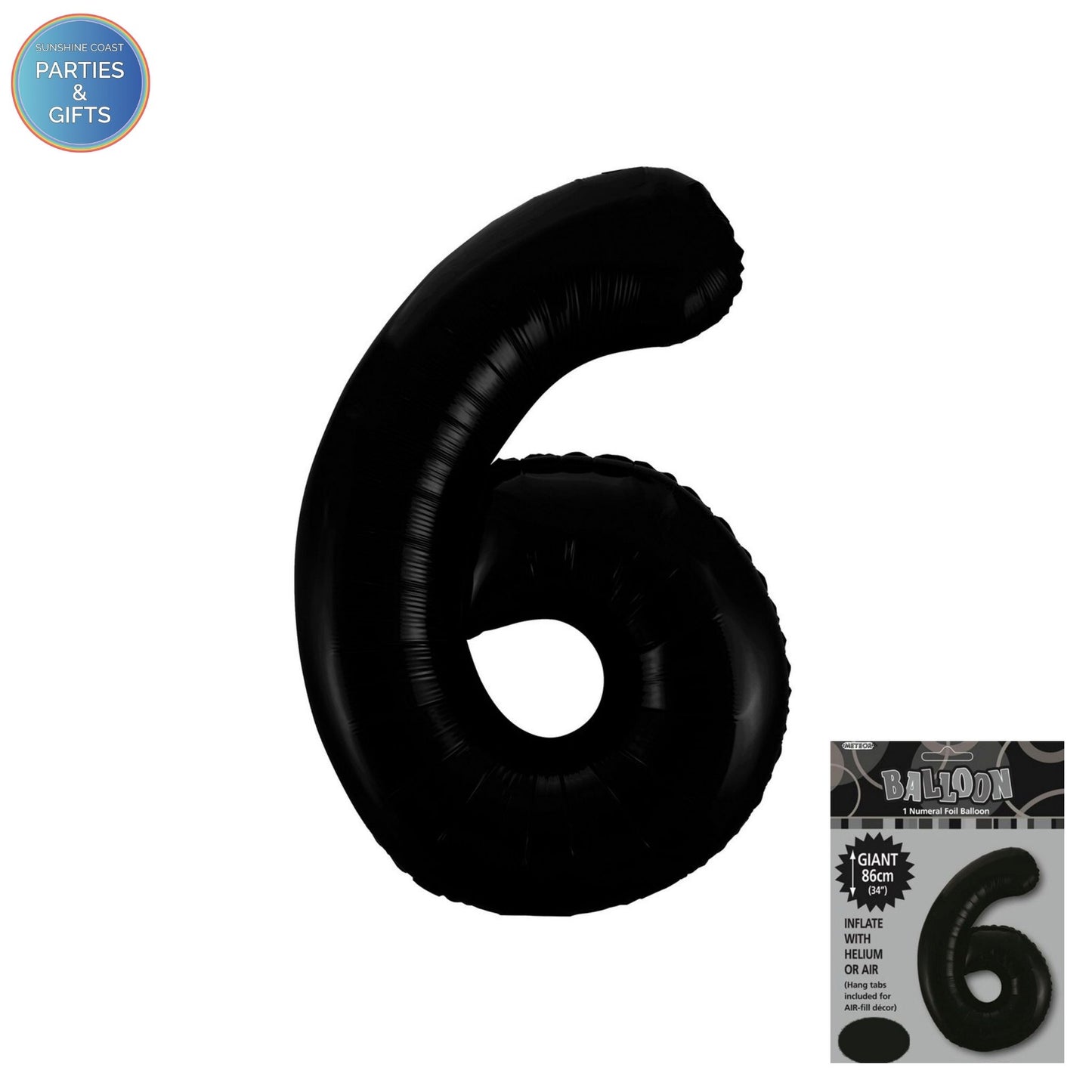 GIANT FOIL BALLOON - BLACK NUMBER 6 - 86CM