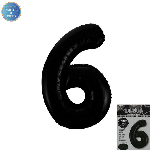 GIANT FOIL BALLOON - BLACK NUMBER 6 - 86CM