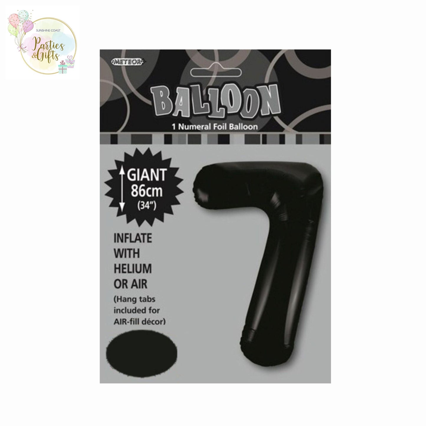 GIANT FOIL BALLOON - BLACK NUMBER 7 - 86CM