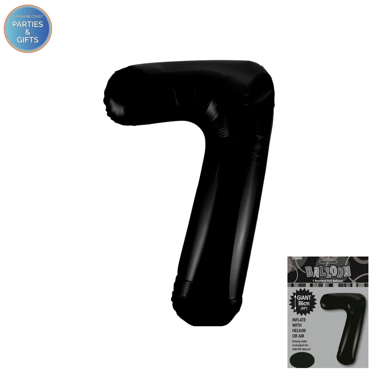GIANT FOIL BALLOON - BLACK NUMBER 7 - 86CM