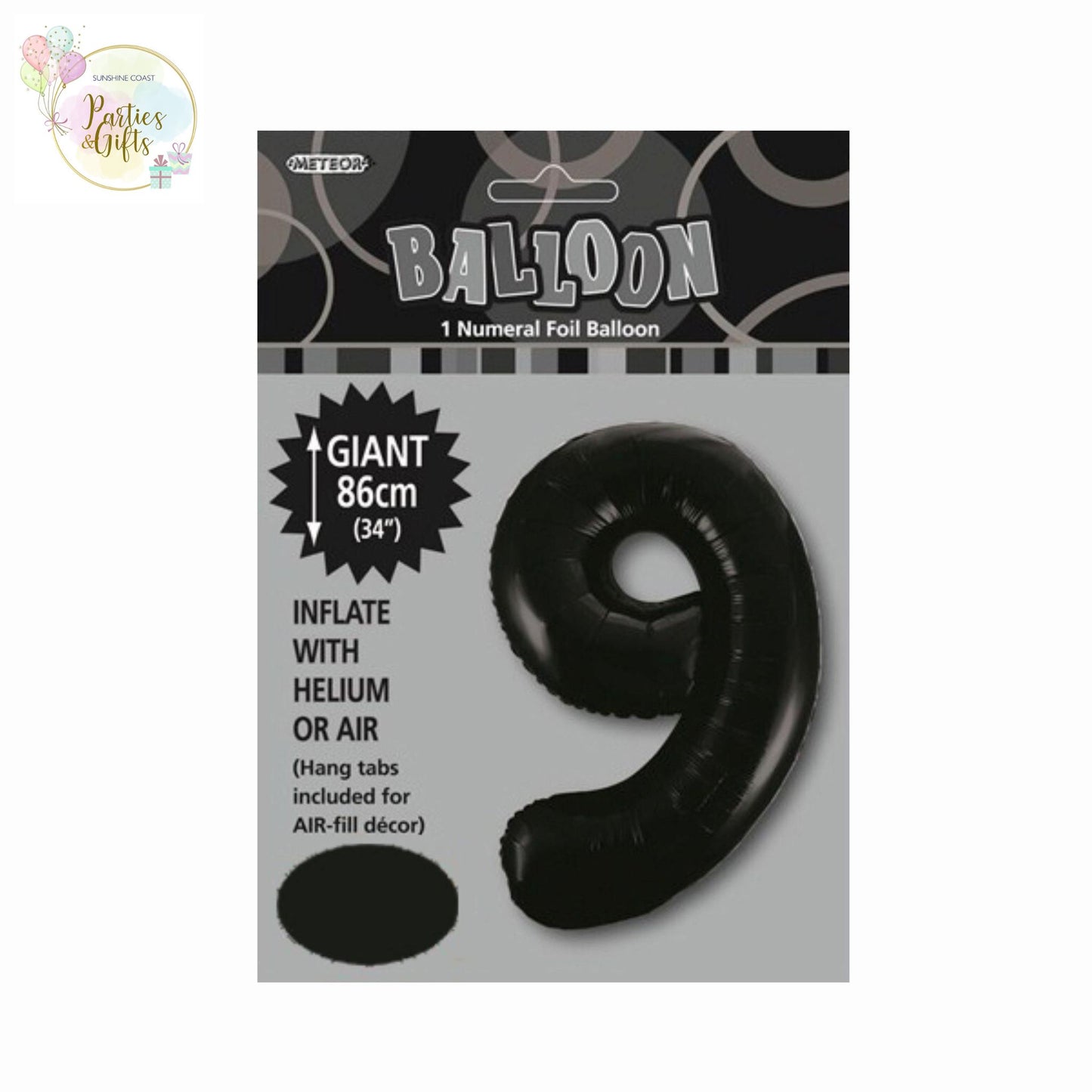 GIANT FOIL BALLOON - BLACK NUMBER 9 - 86CM