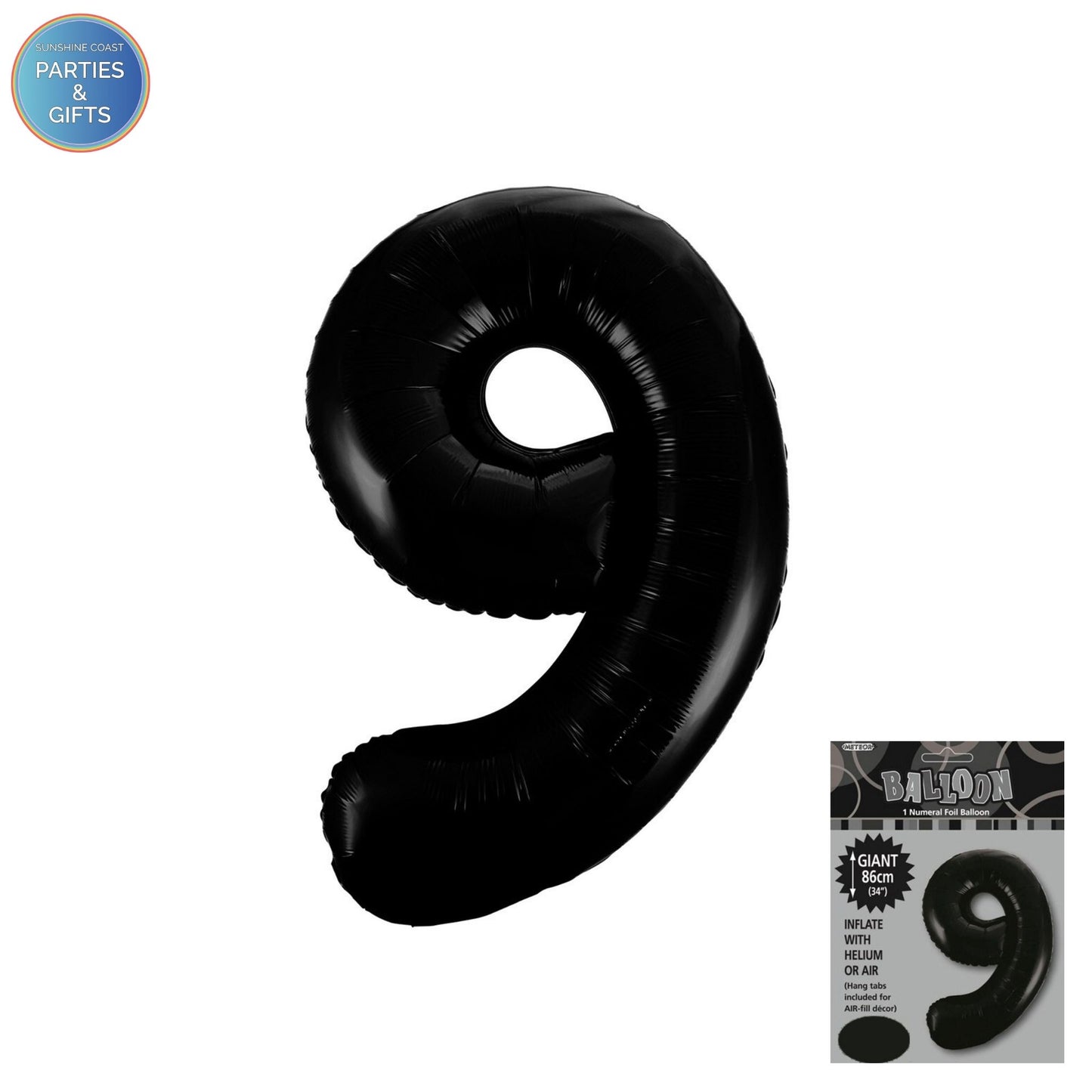 GIANT FOIL BALLOON - BLACK NUMBER 9 - 86CM