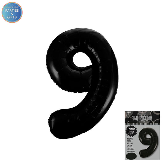 GIANT FOIL BALLOON - BLACK NUMBER 9 - 86CM