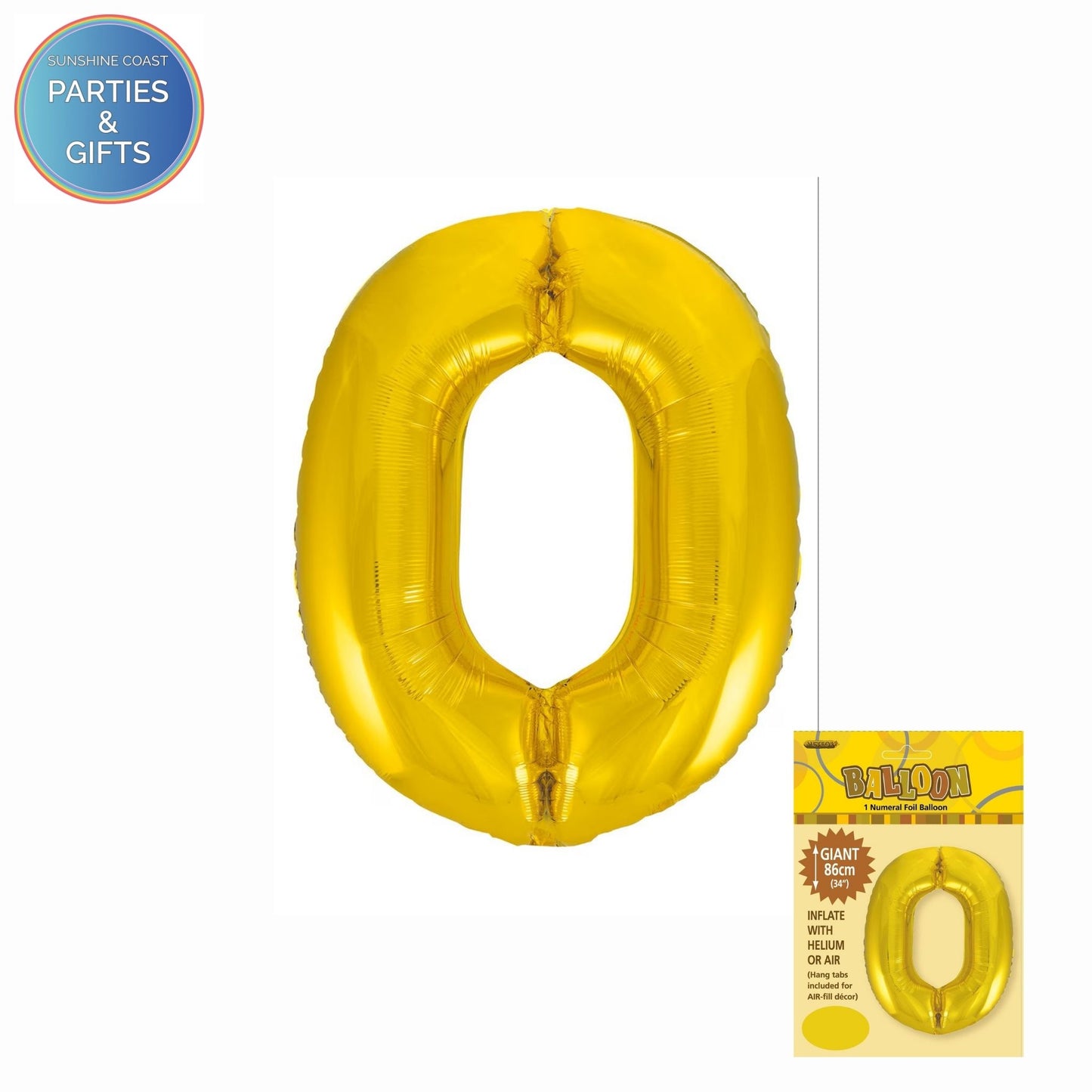 GIANT FOIL BALLOON - GOLD NUMBER 0 - 86CM