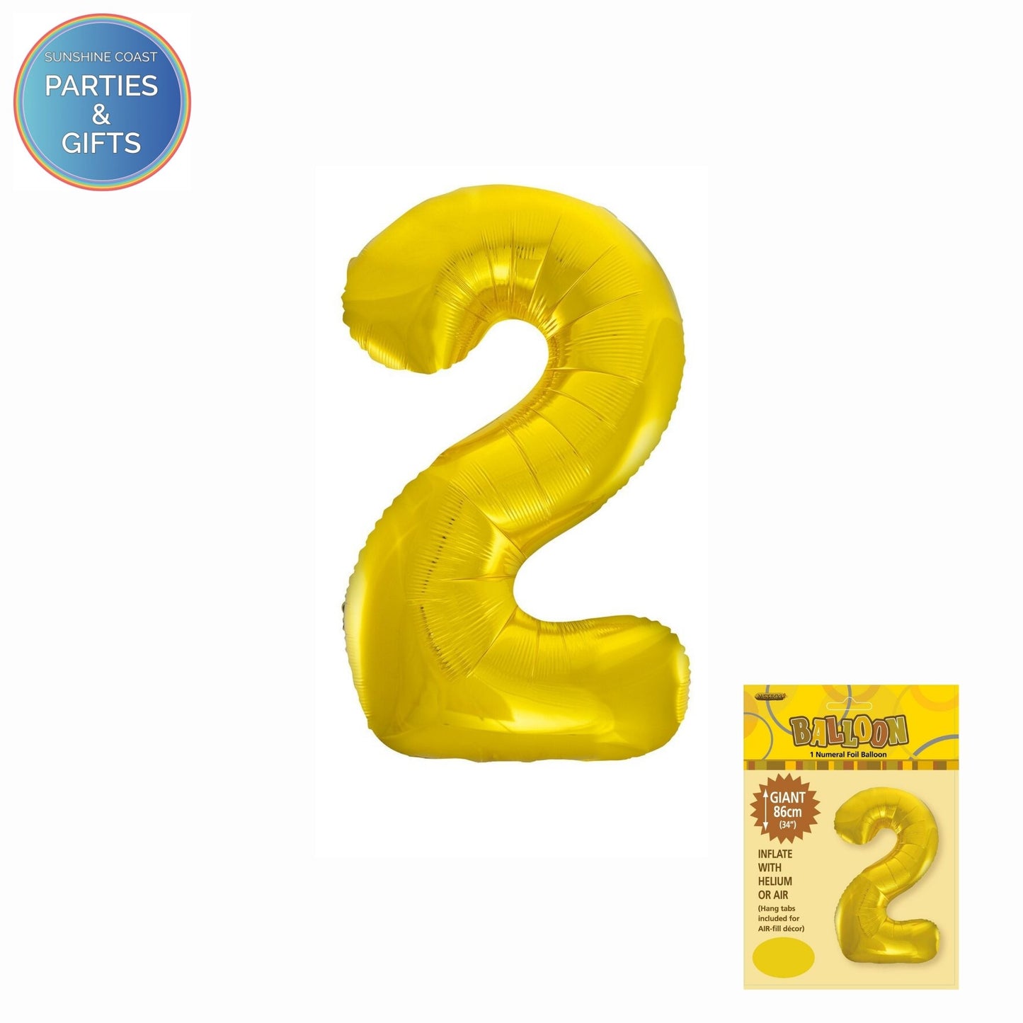 GIANT FOIL BALLOON - GOLD NUMBER 2 - 86CM