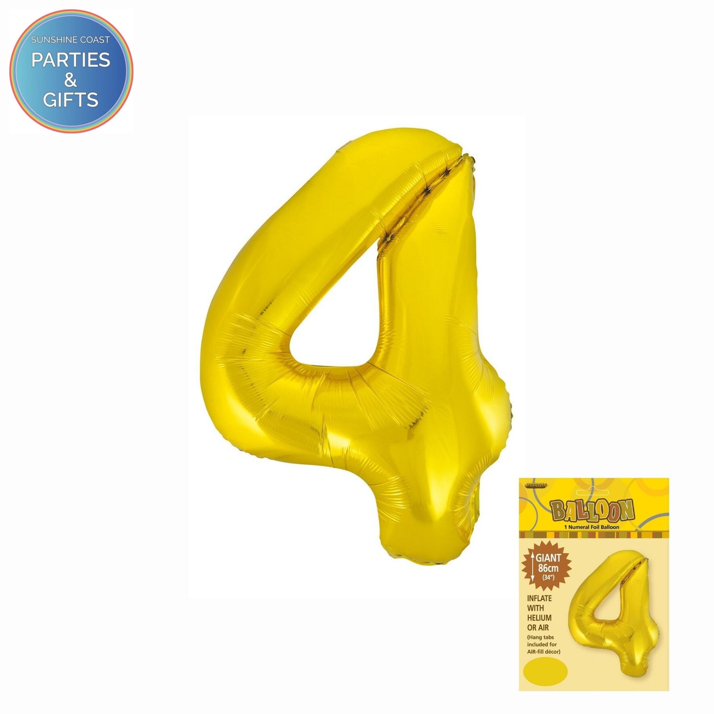 GIANT FOIL BALLOON - GOLD NUMBER 4 - 86CM
