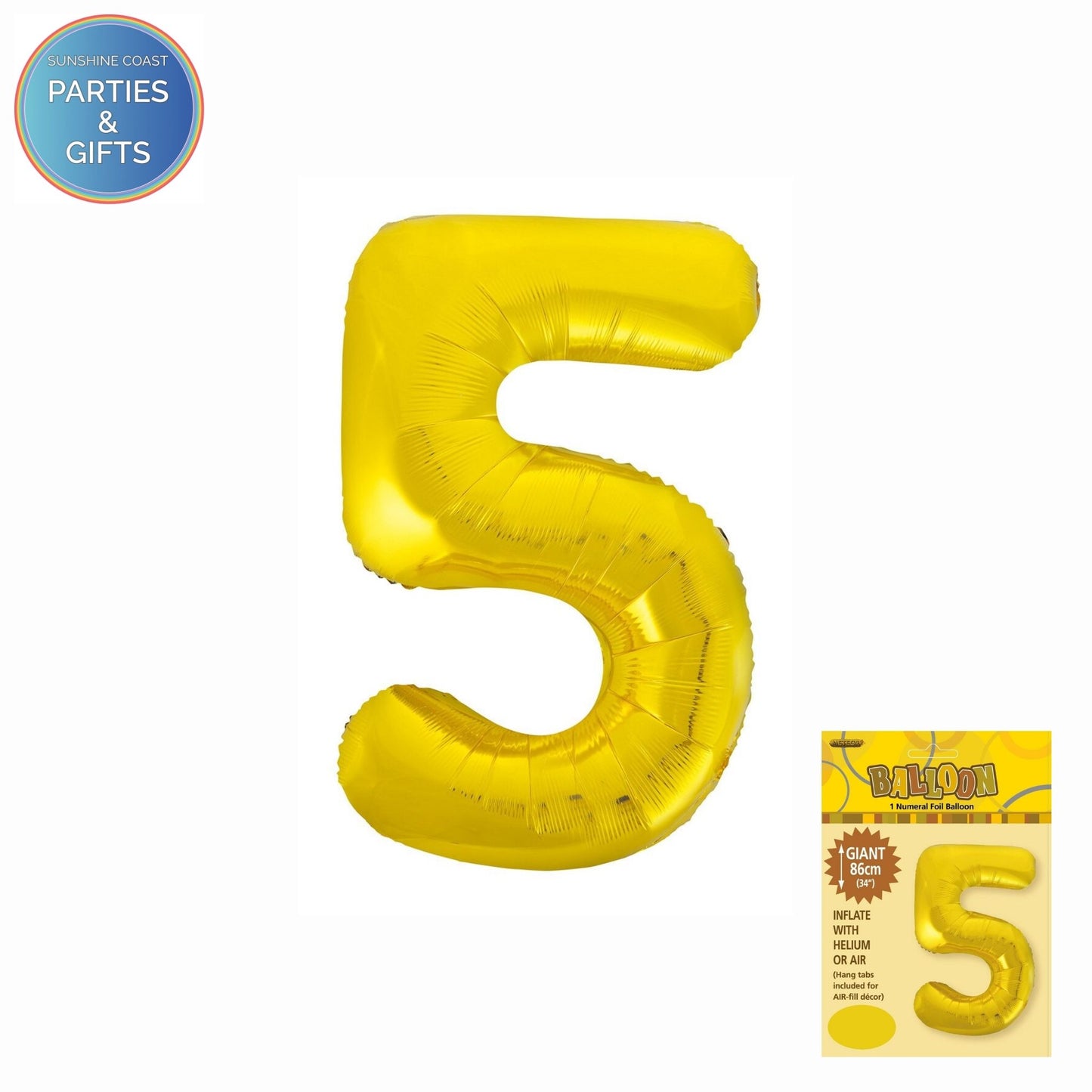 GIANT FOIL BALLOON - GOLD NUMBER 5 - 86CM