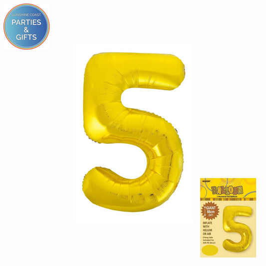 GIANT FOIL BALLOON - GOLD NUMBER 5 - 86CM