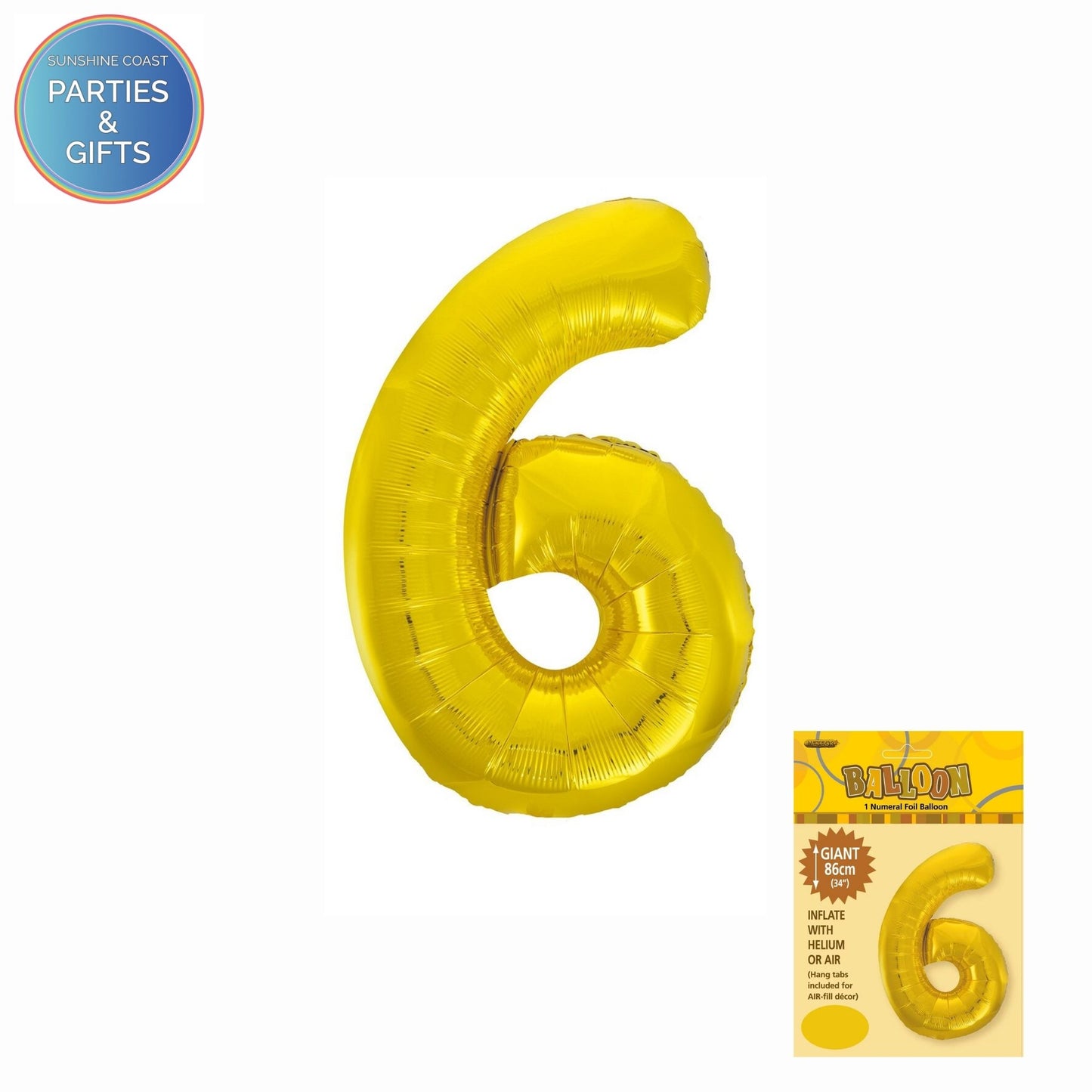 GIANT FOIL BALLOON - GOLD NUMBER 6 - 86CM