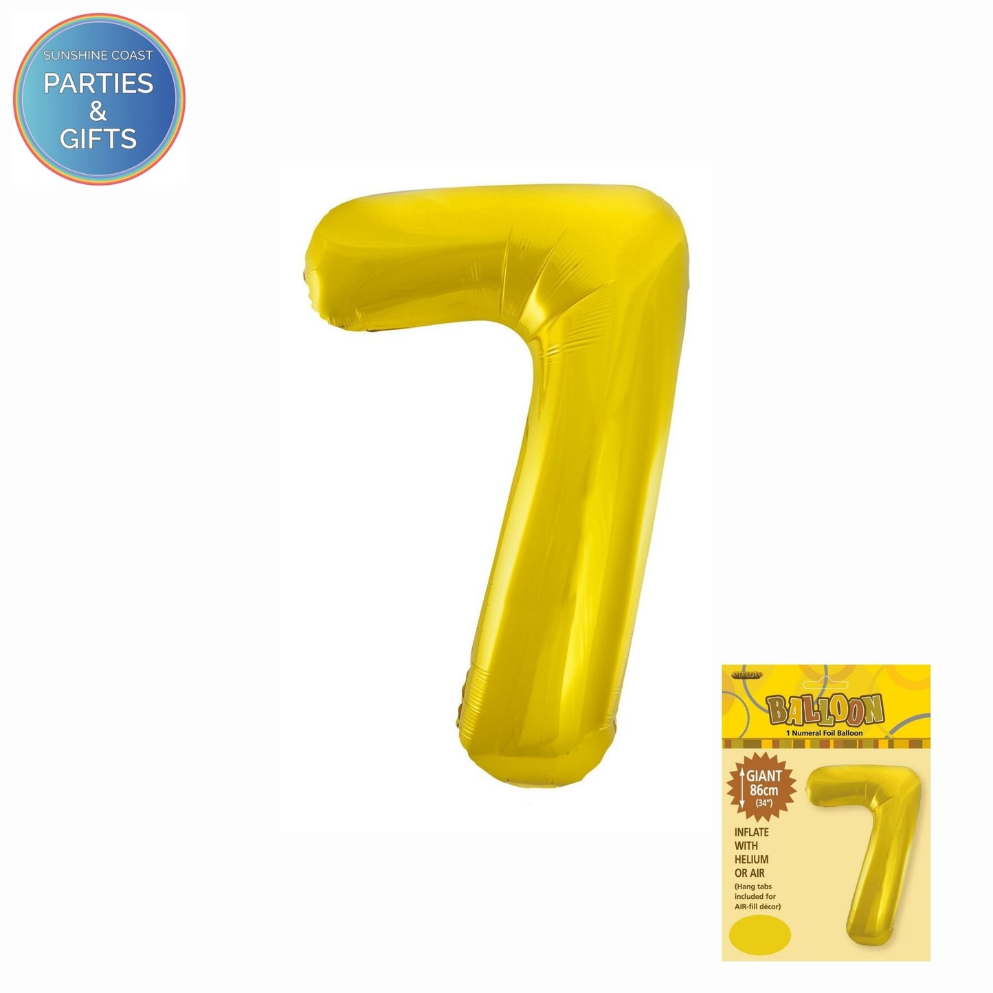 GIANT FOIL BALLOON - GOLD NUMBER 7 - 86CM