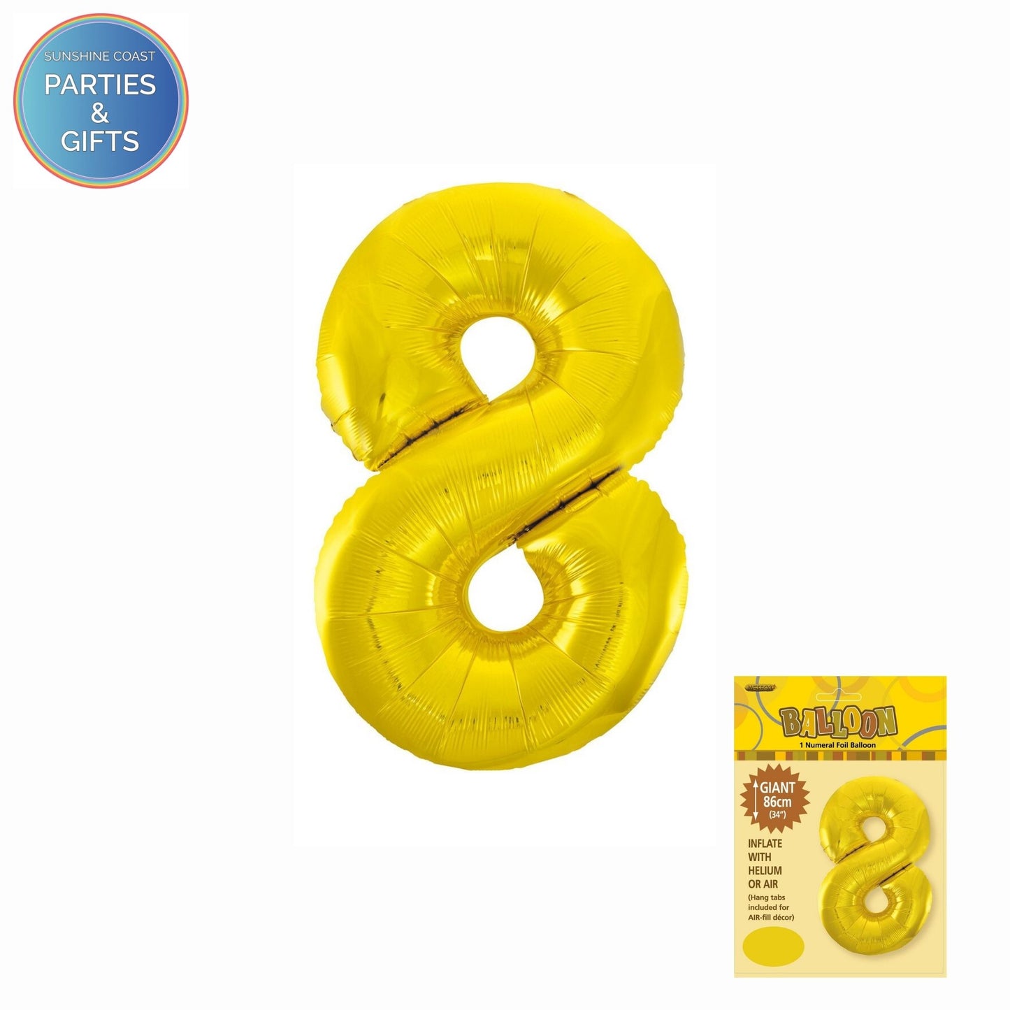 GIANT FOIL BALLOON - GOLD NUMBER 8 - 86CM