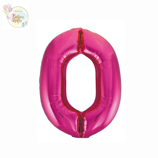 GIANT FOIL BALLOON - HOT PINK NUMBER 0 - 86CM