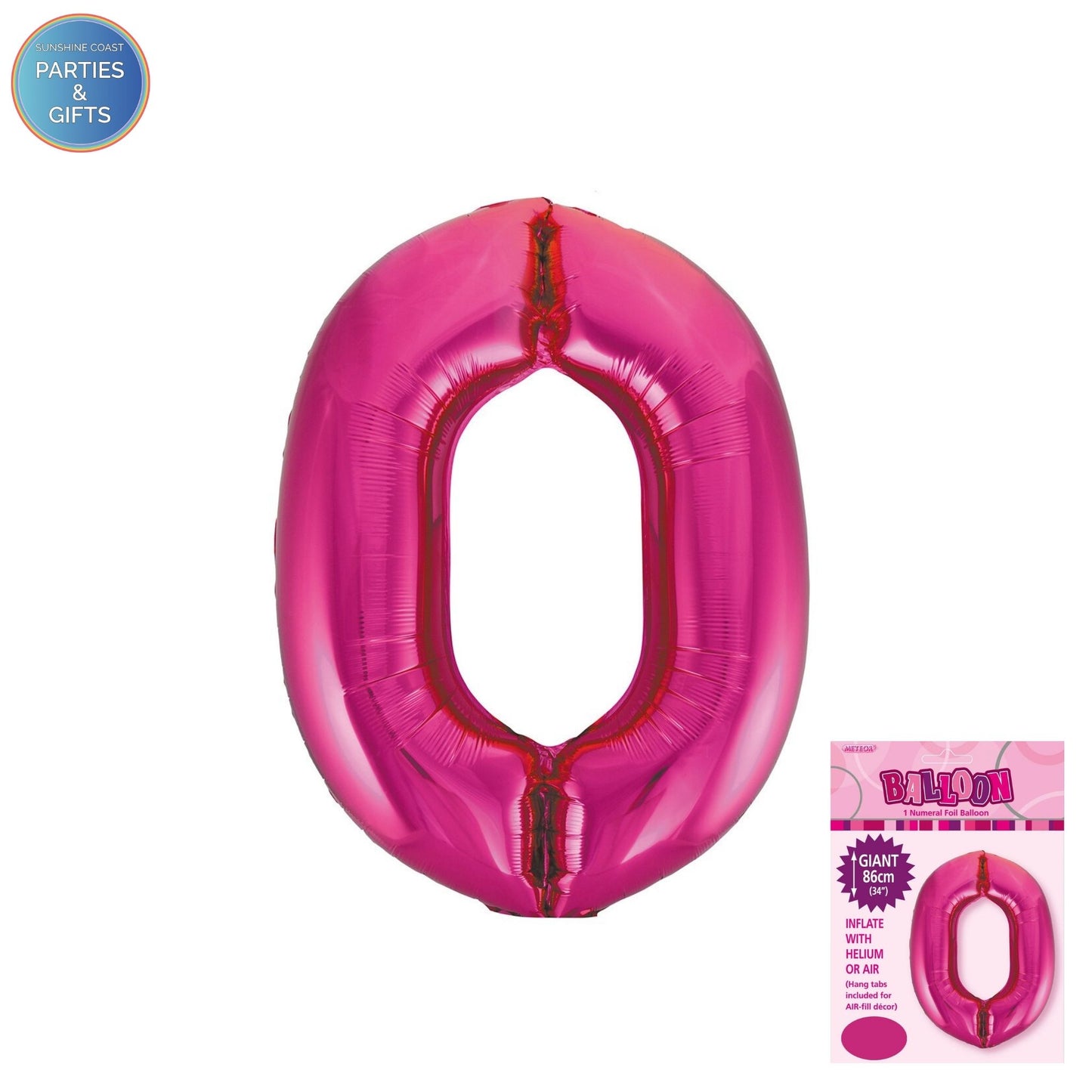 GIANT FOIL BALLOON - HOT PINK NUMBER 0 - 86CM