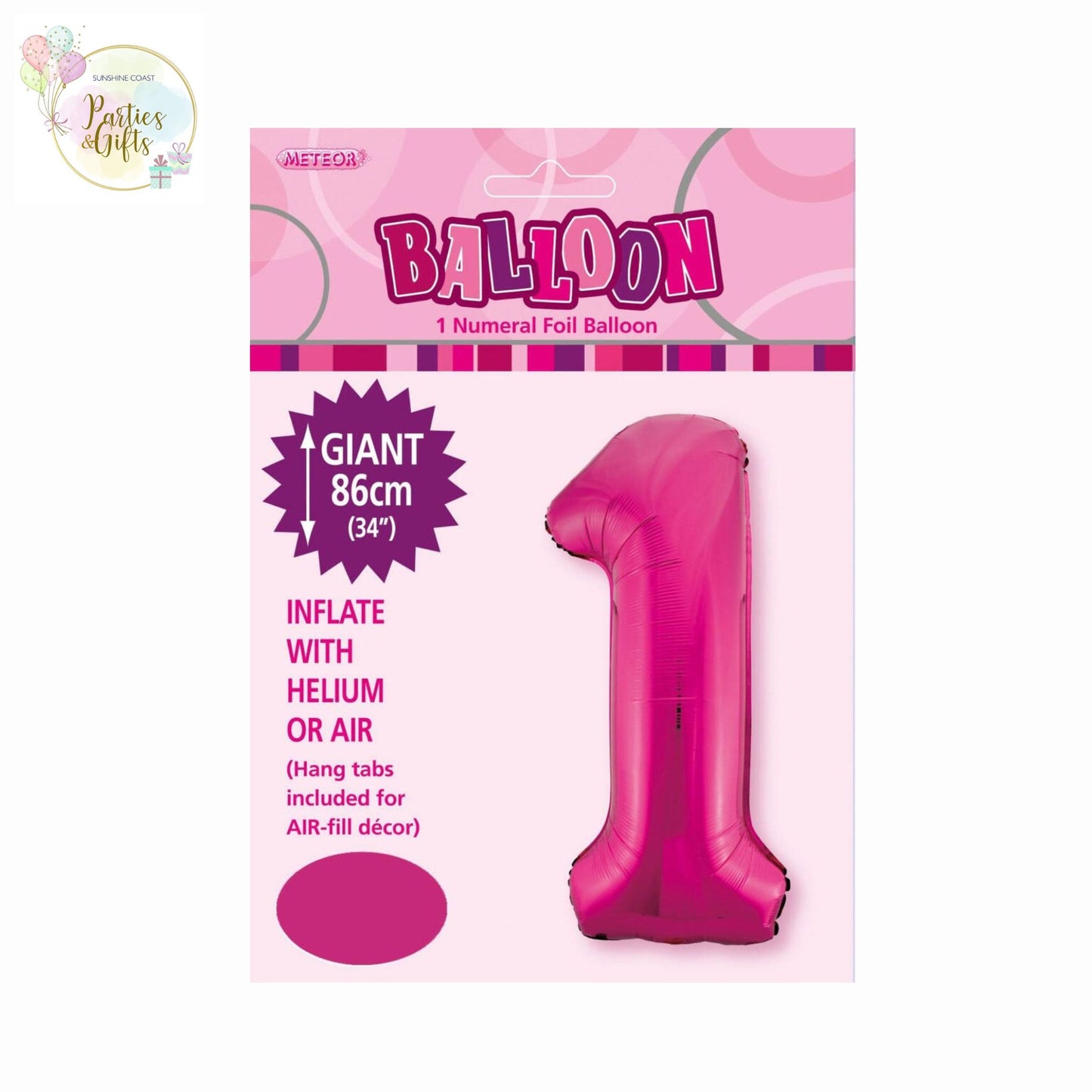 GIANT FOIL BALLOON - HOT PINK NUMBER 1 - 86CM