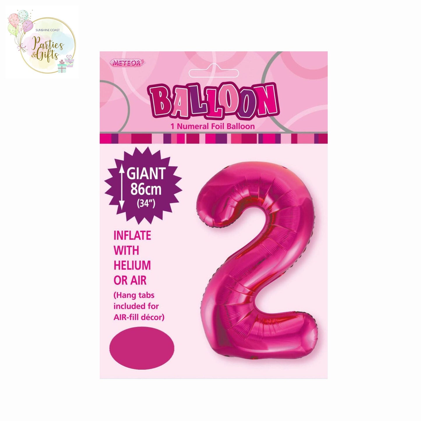 GIANT FOIL BALLOON - HOT PINK NUMBER 2 - 86CM
