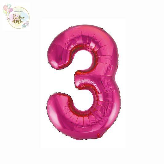 GIANT FOIL BALLOON - HOT PINK NUMBER 3 - 86CM