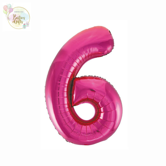GIANT FOIL BALLOON - HOT PINK NUMBER 6 - 86CM