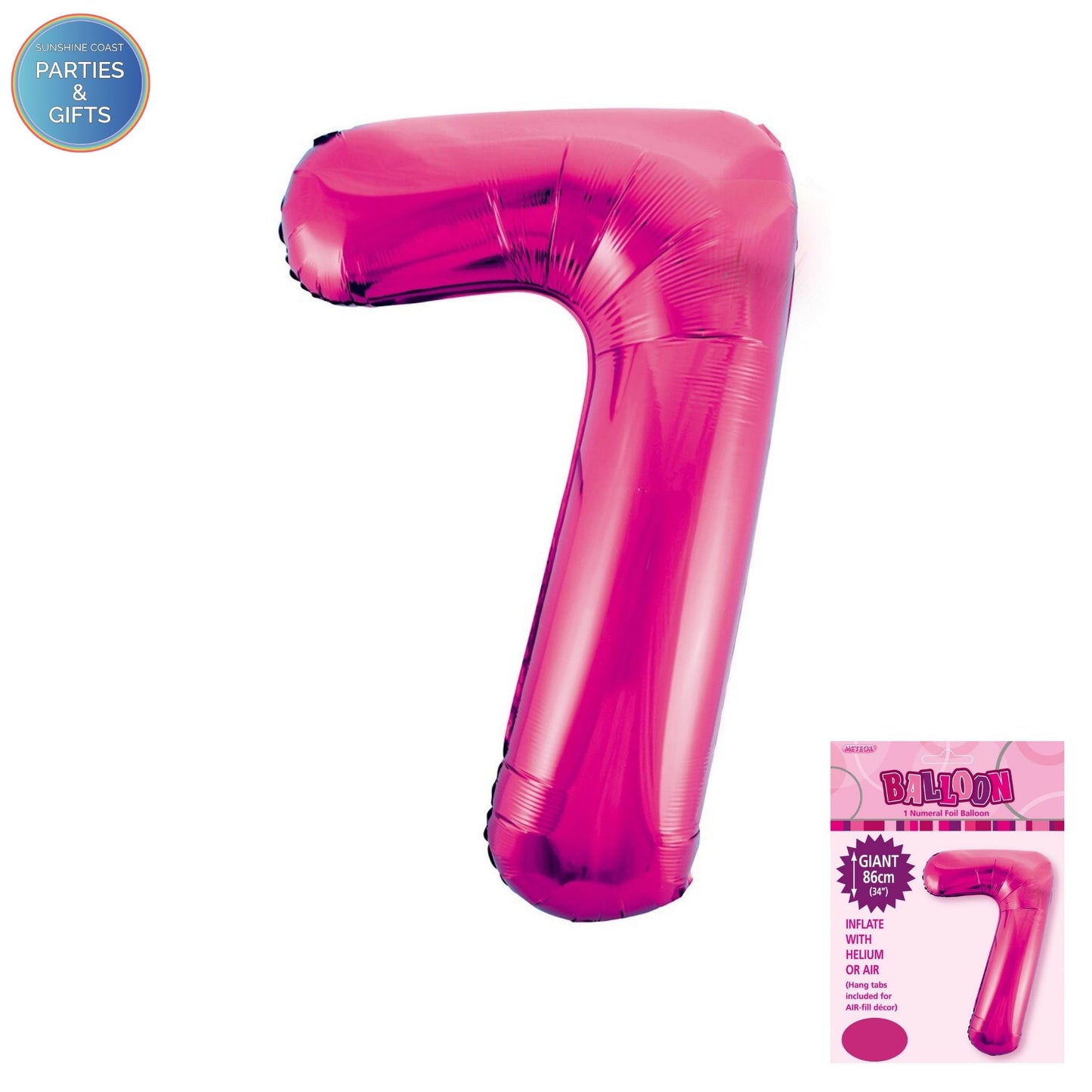 GIANT FOIL BALLOON - HOT PINK NUMBER 7 - 86CM