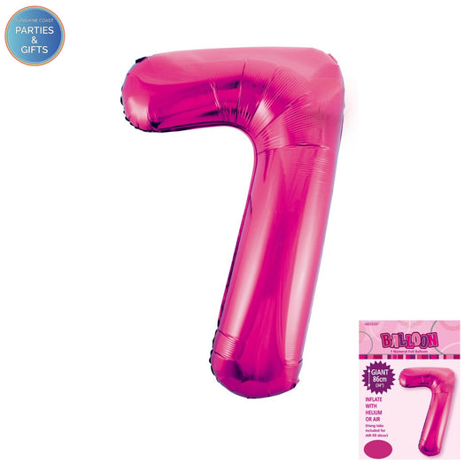 GIANT FOIL BALLOON - HOT PINK NUMBER 7 - 86CM