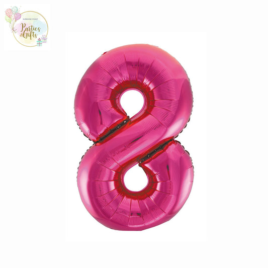 GIANT FOIL BALLOON - HOT PINK NUMBER 8 - 86CM