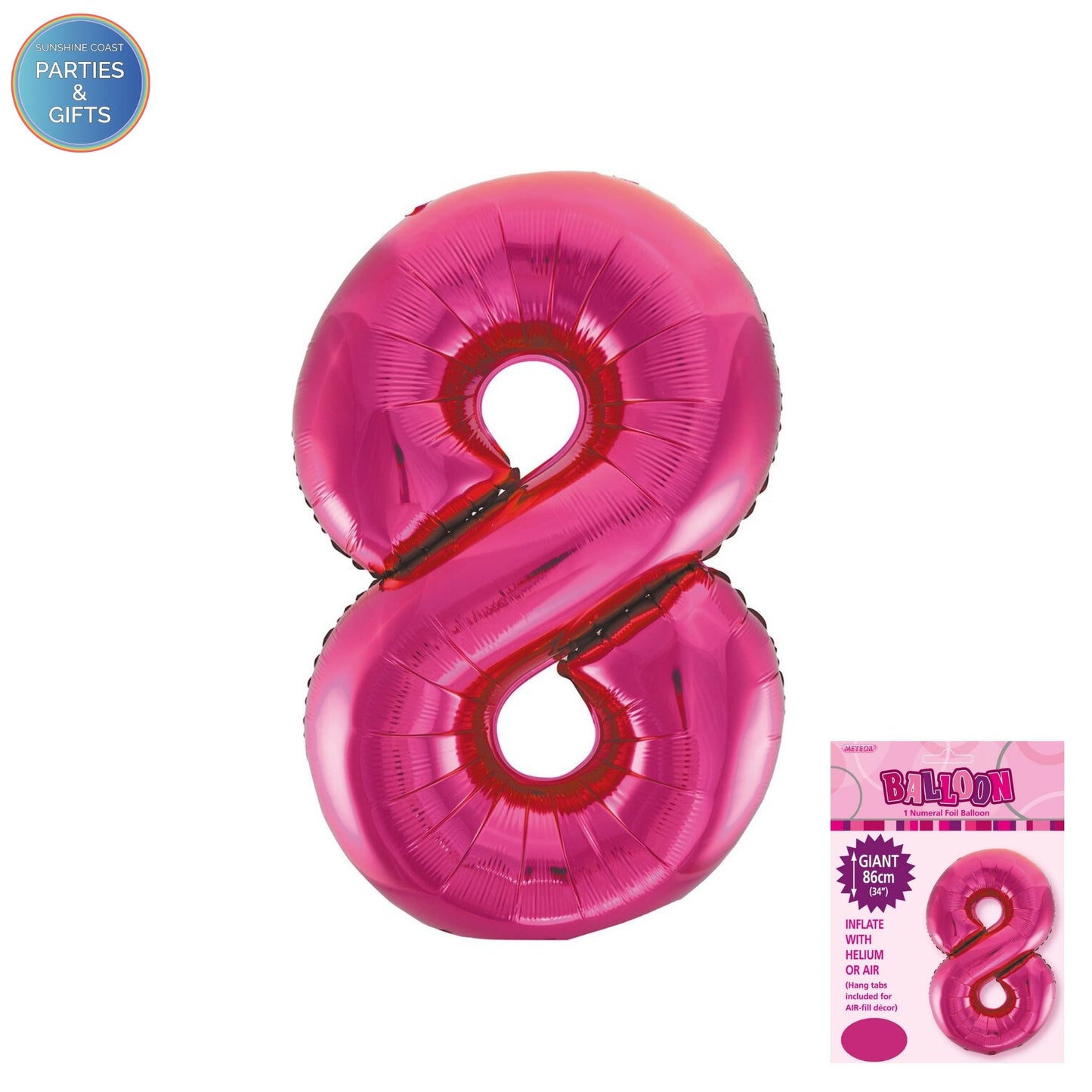 GIANT FOIL BALLOON - HOT PINK NUMBER 8 - 86CM