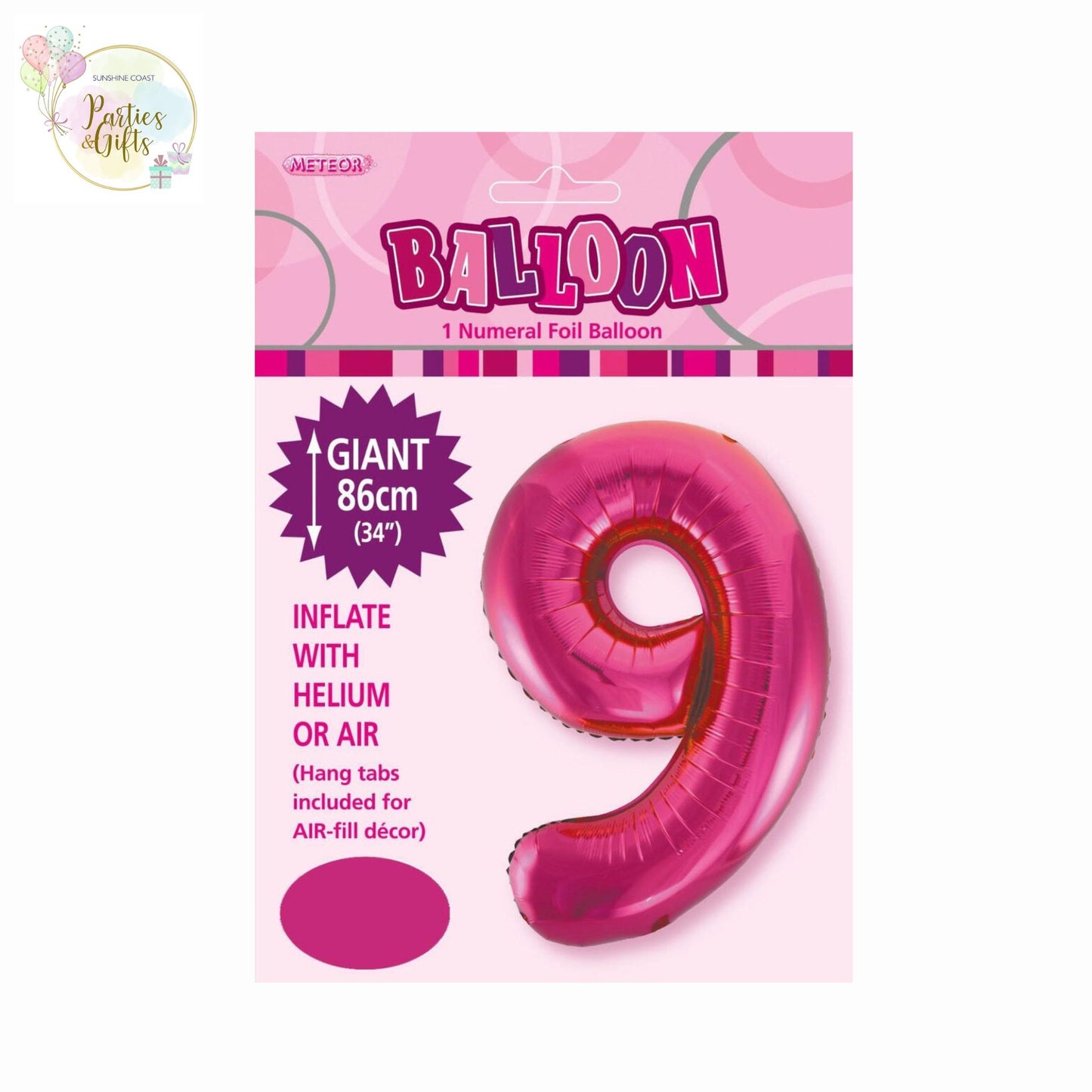 GIANT FOIL BALLOON - HOT PINK NUMBER 9 - 86CM