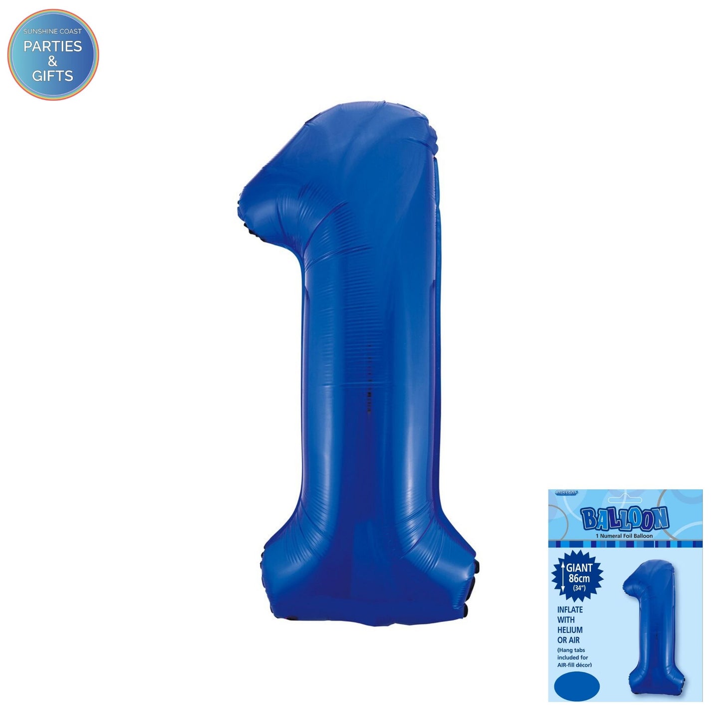 GIANT FOIL BALLOON - ROYAL BLUE NUMBER 1 - 86CM